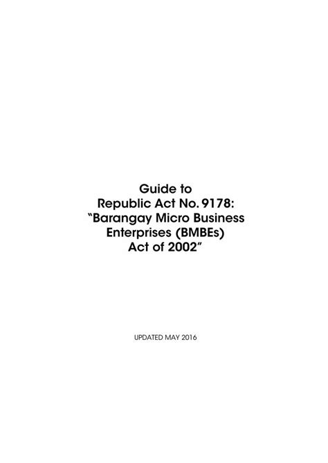 Guide to Republic Act No. 9178: “Barangay Micro Business .